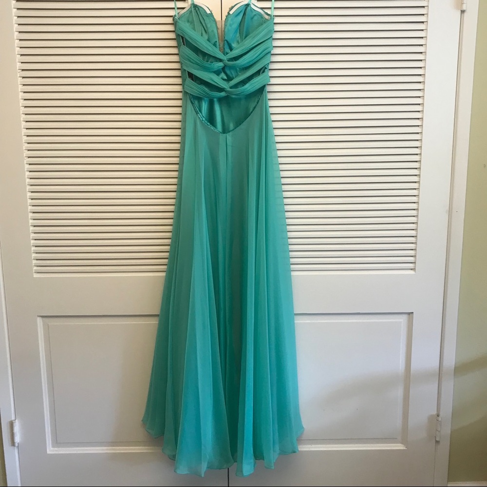 La Femme Strapless Dress in Teal and Gold - Picture 4 of 4